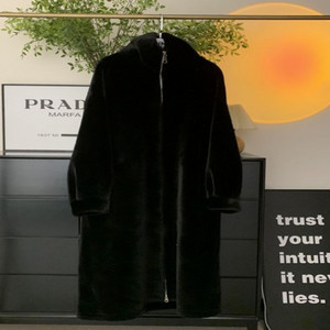 여자 부드러운 후드 롱코트 블랙 프리사이즈 외투