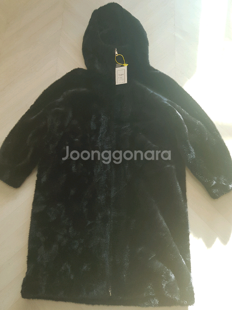 여자 부드러운 후드 롱코트 블랙 프리사이즈 외투--1