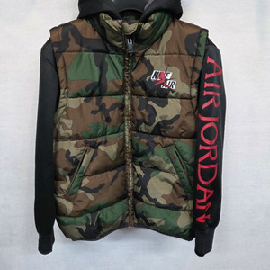 조던 키즈 주니어 카모 패딩조끼 후드 일체혓 8~10