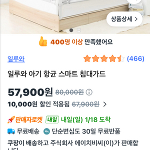 미사용) 일루와 항균 스마트 침대가드 150cm