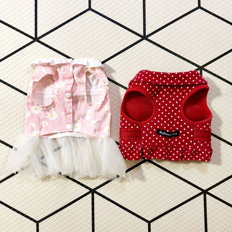 강아지 하네스 2개 / 레이스 원피스 땡땡이 조끼 이미지