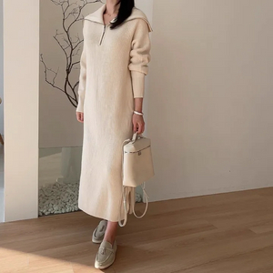[새상품] 비스코스 집업 반집업 카라 골지 니트 원피스 롱원피스 수입의류