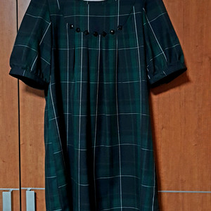 일본 시네마클럽 그린 타탄체크 원피스 55~66 프리 사이즈 + 코사쥬 페도라 모자 모리걸