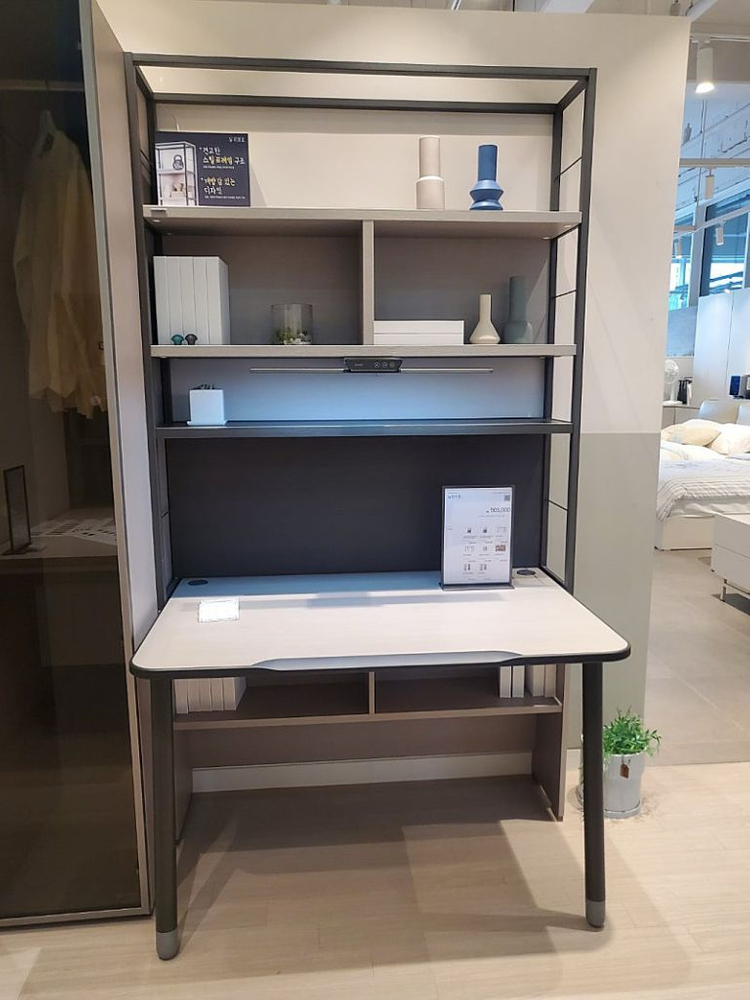 반값 이상 할인-리바트 뉴리브로 책장 1400 컴팩트 전면형 책상세트(다크그레이 다릿발) 이미지