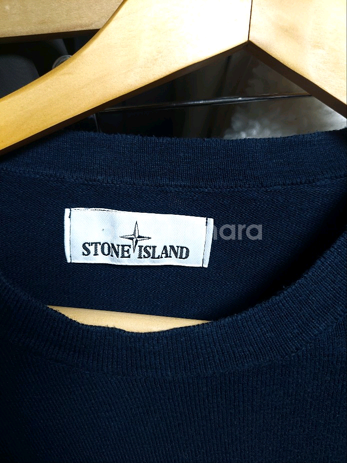 스톤아일랜드 와펜패치 찐네이비 코튼 니트 XL--3