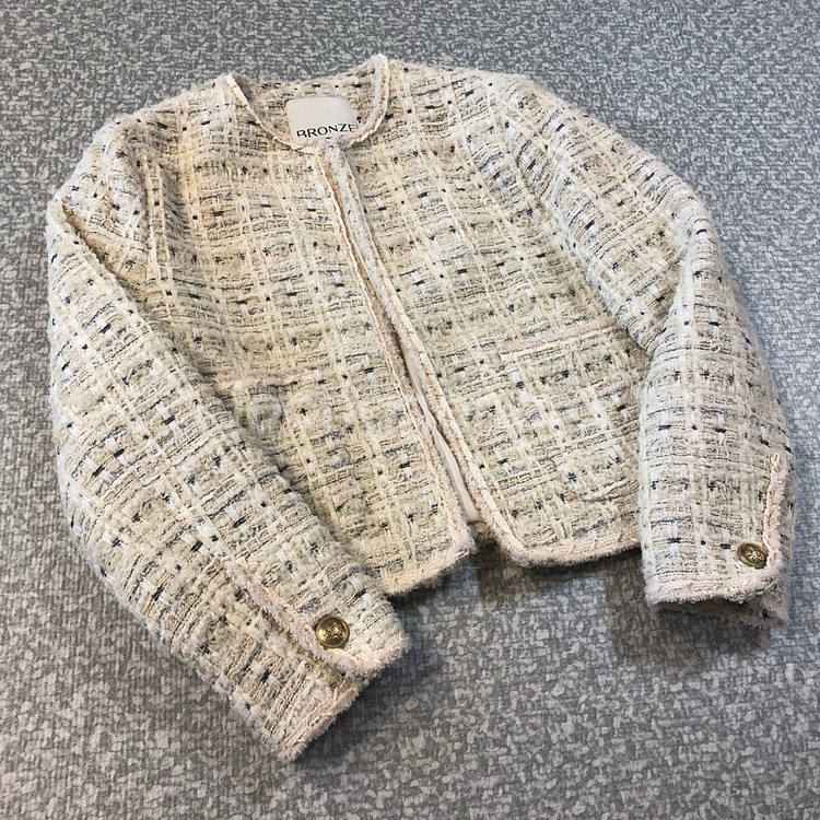 브론즈 울 트위드 노카라 자켓 라운드 출근룩 올드머니룩 BRONZE--3