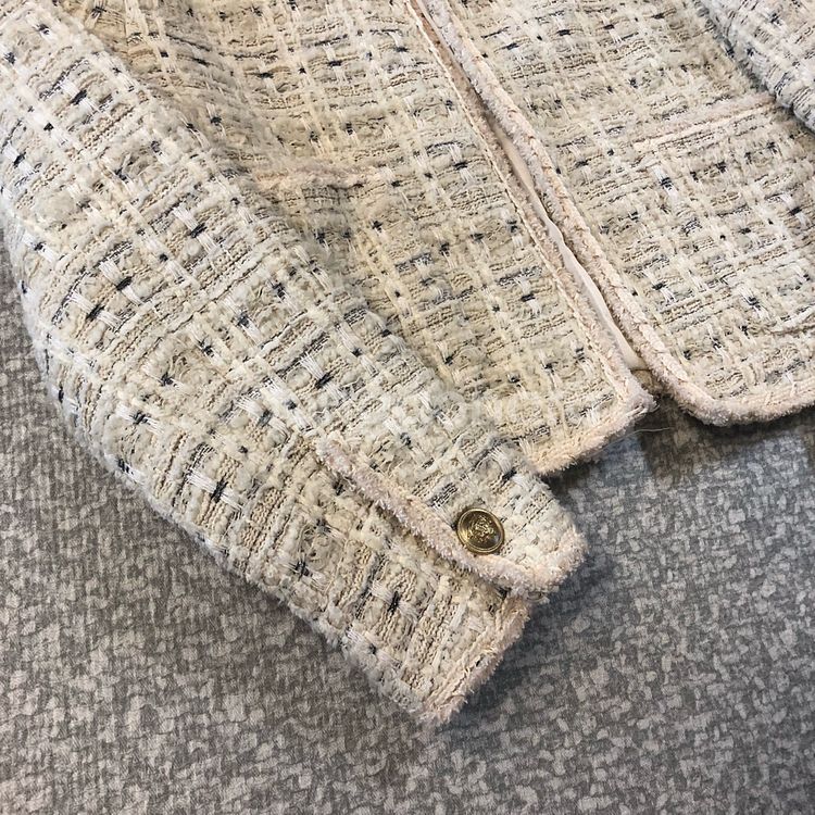 브론즈 울 트위드 노카라 자켓 라운드 출근룩 올드머니룩 BRONZE--4