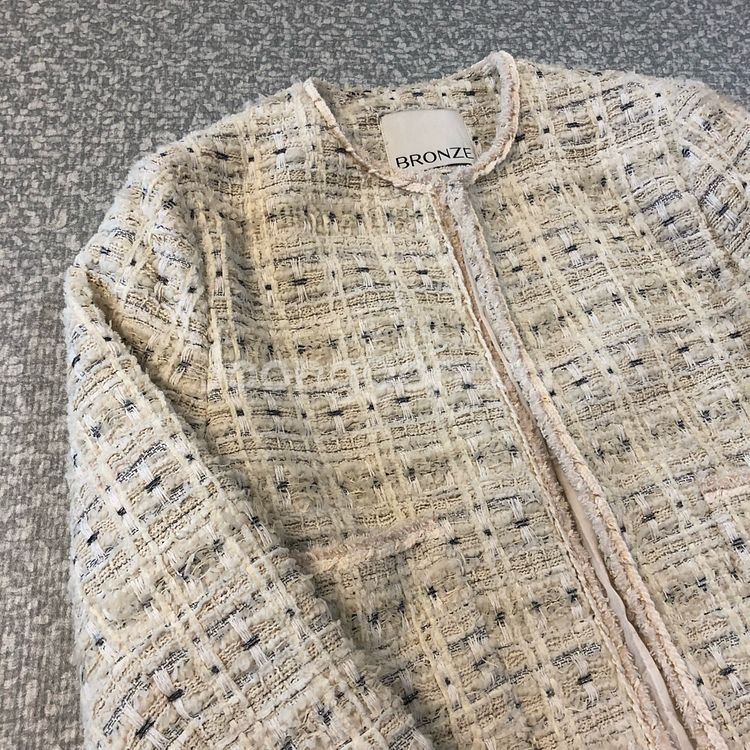 브론즈 울 트위드 노카라 자켓 라운드 출근룩 올드머니룩 BRONZE--5