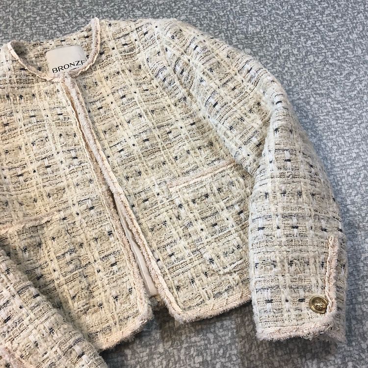 브론즈 울 트위드 노카라 자켓 라운드 출근룩 올드머니룩 BRONZE--6