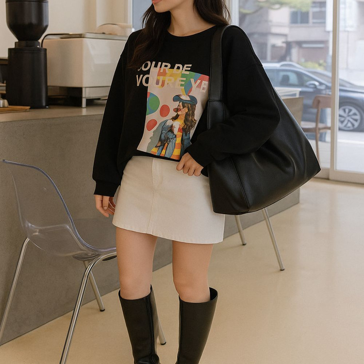 프린팅 루즈핏 맨투맨, 오버핏 감성티 데일리룩ㅡ무배--2