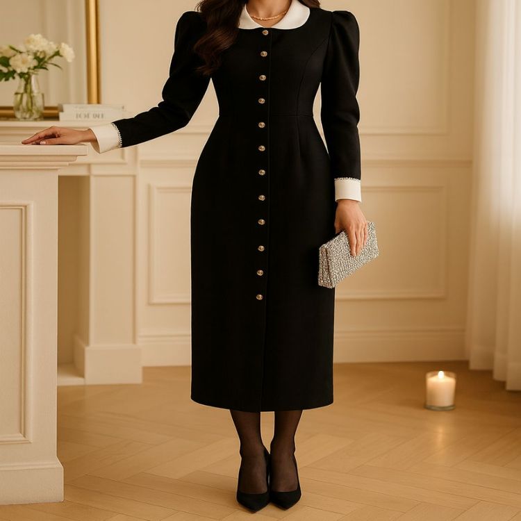 고급 하객룩 모임룩 카라 버튼 맥시 롱원피스ㅡ무배--4