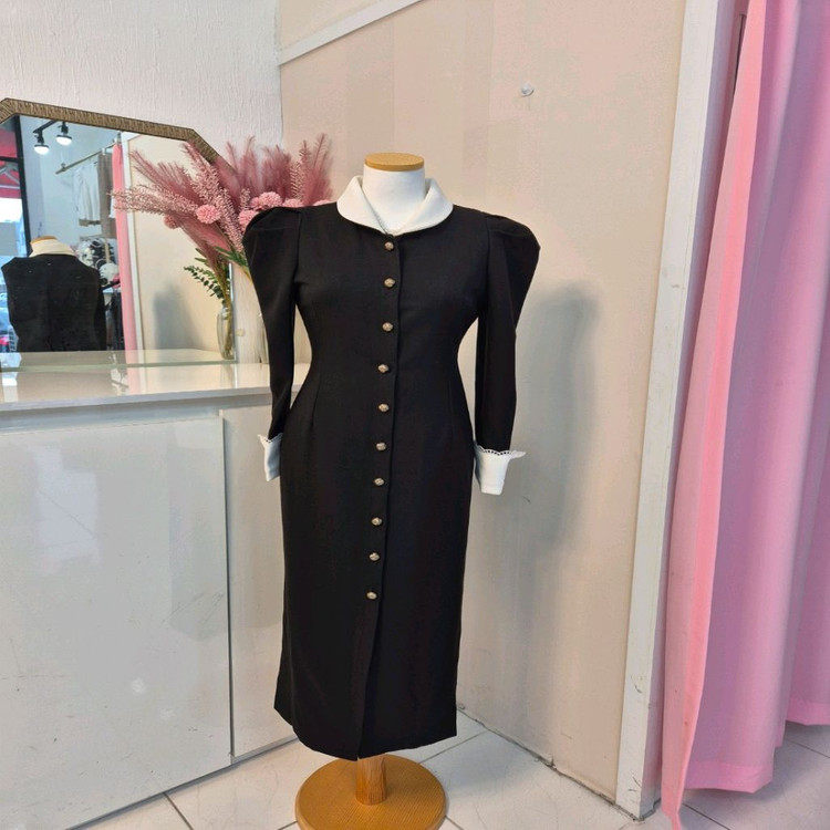 고급 하객룩 모임룩 카라 버튼 맥시 롱원피스ㅡ무배--6