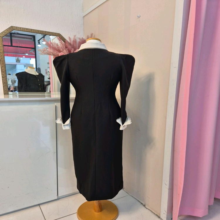 고급 하객룩 모임룩 카라 버튼 맥시 롱원피스ㅡ무배--7