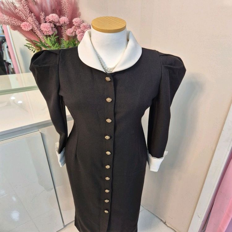 고급 하객룩 모임룩 카라 버튼 맥시 롱원피스ㅡ무배--9