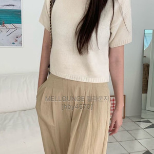 (무료배송) 멜라운지 알파카 크롭 반팔 니트 크림 두번 착용