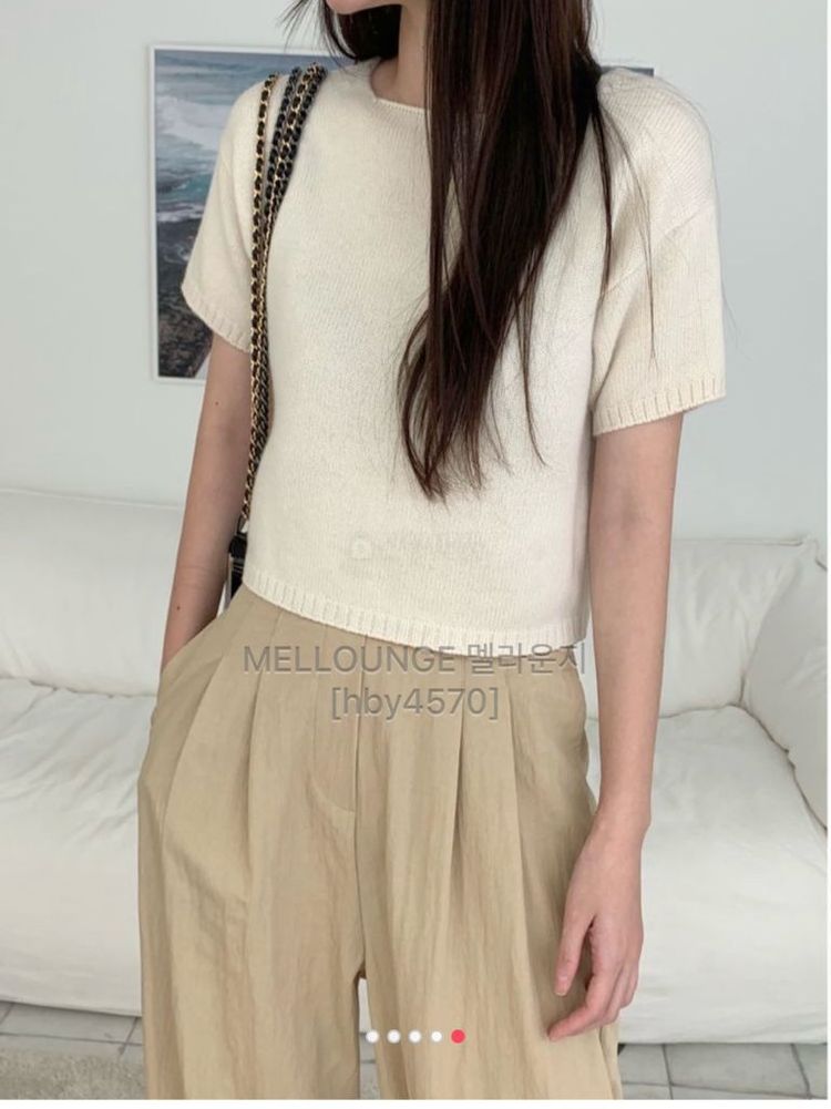 (무료배송) 멜라운지 알파카 크롭 반팔 니트 크림 두번 착용--1