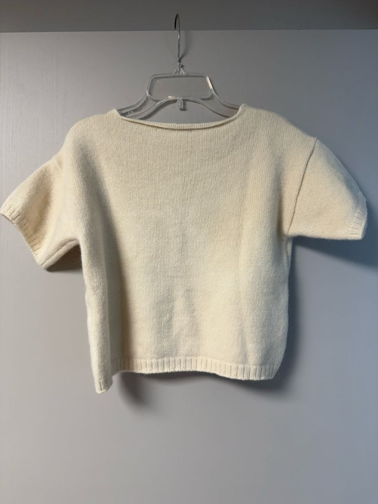 (무료배송) 멜라운지 알파카 크롭 반팔 니트 크림 두번 착용--4