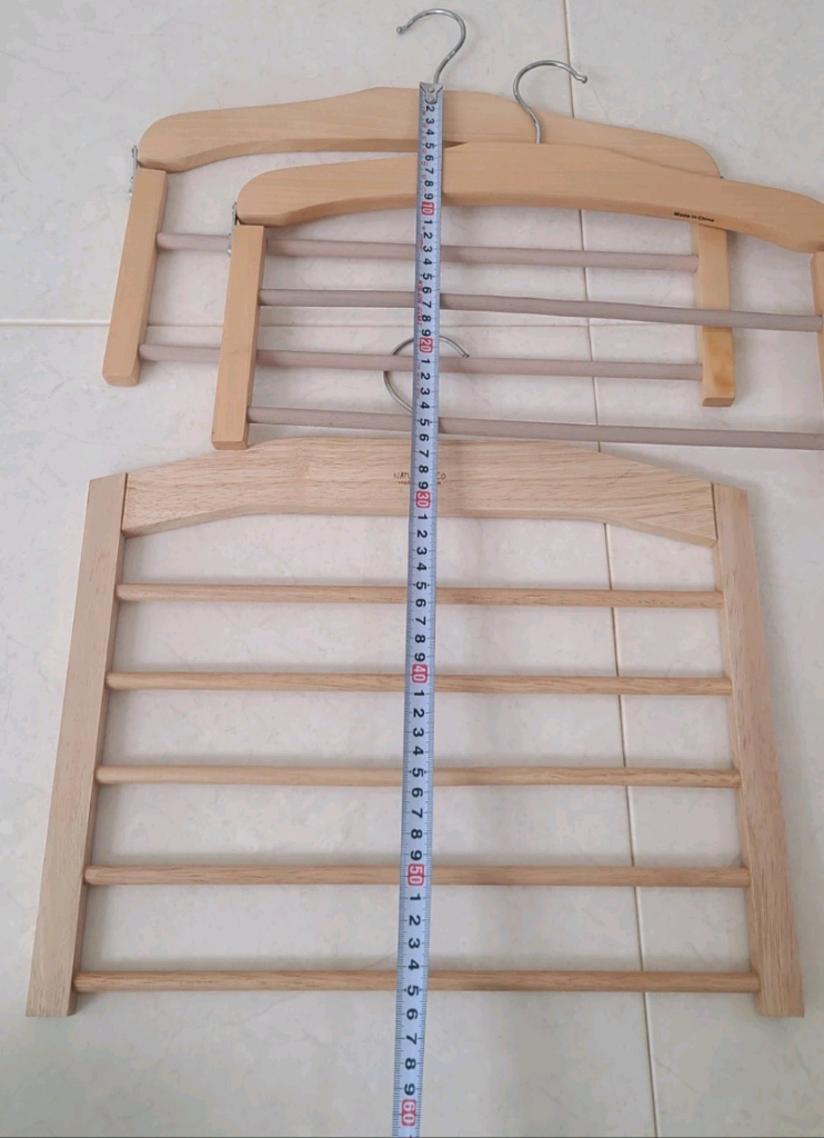원목 2단 5단 바지걸이 나무 옷걸이 3개 일괄--1