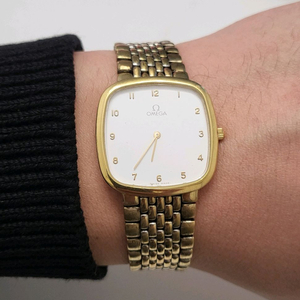 오메가 드빌 금장 남성 쿼츠 시계 빈티지 남자 손목시계 팔찌