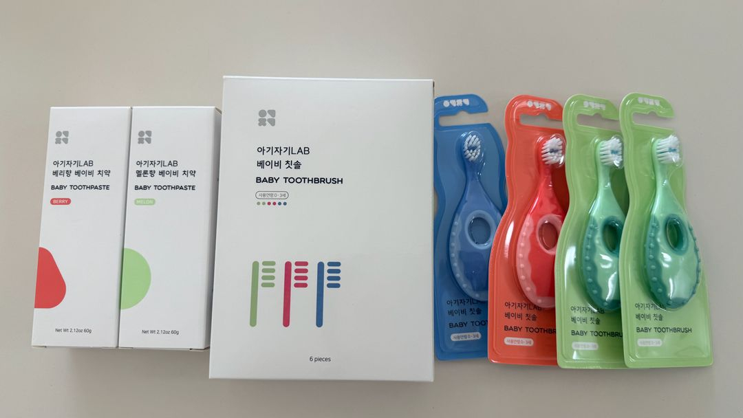 아기자기LAB 아기자기랩 베이비 칫솔 4개 + 저불소 치약 2개 세트--1