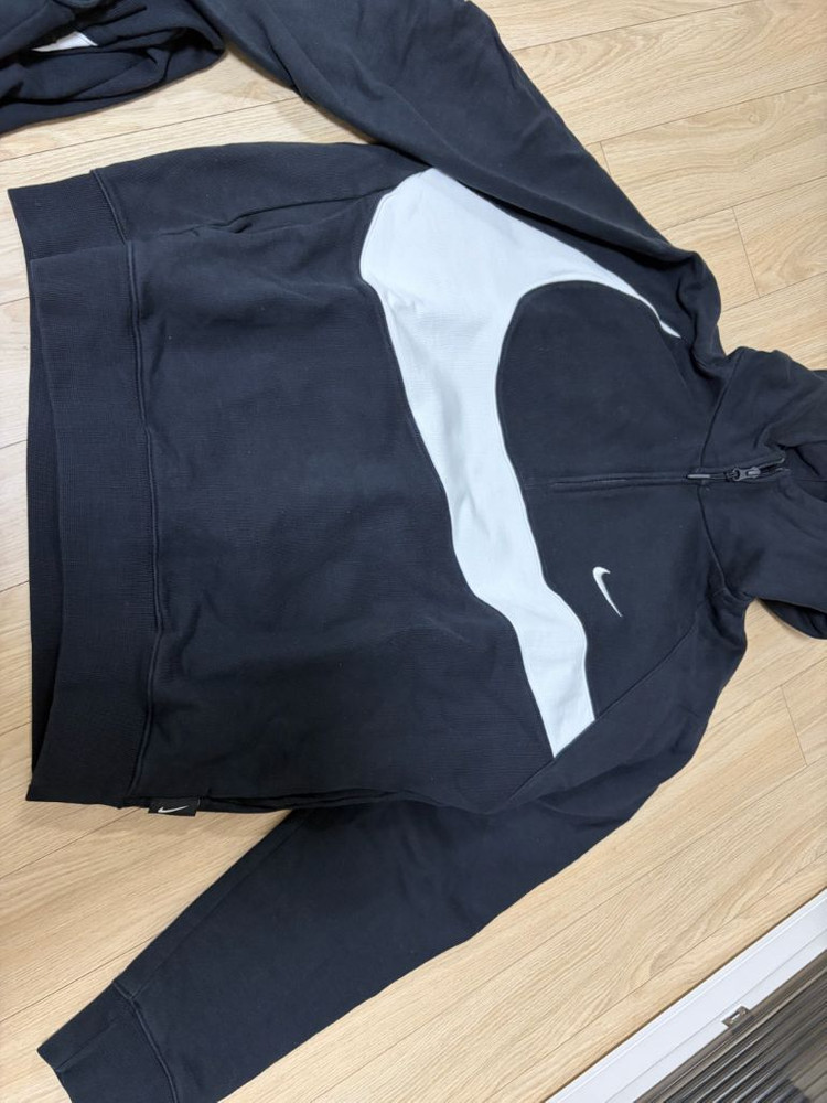 나이키 스우시 하프 집 플리스 후드 블랙 셋업 상의L 하의S--2