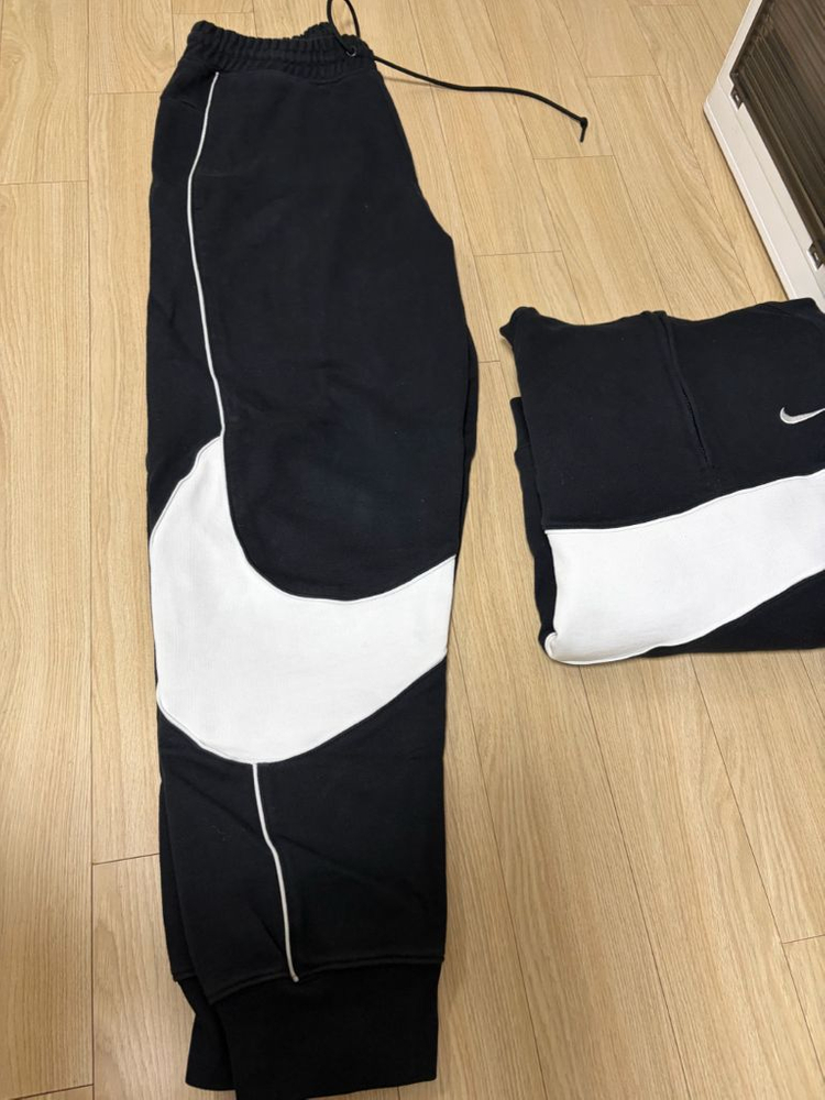 나이키 스우시 하프 집 플리스 후드 블랙 셋업 상의L 하의S--5