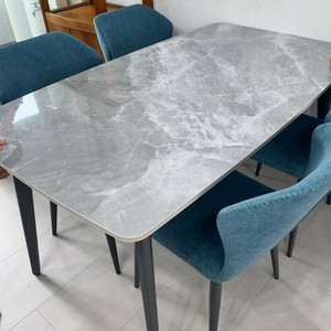 양면 화이트/그레이 세라믹 식탁+ 의자+의자커버 새것~