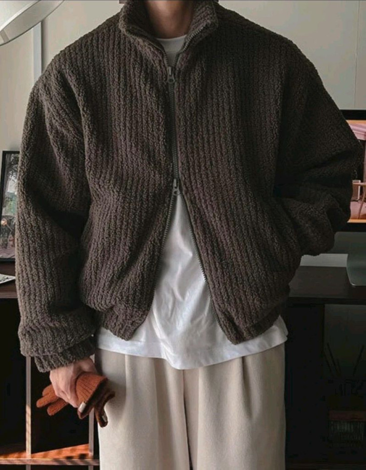 브라운 부클 후리스 패딩--0