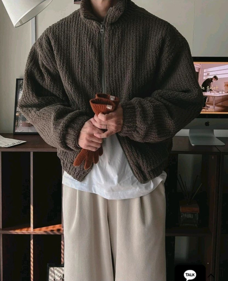 브라운 부클 후리스 패딩--1