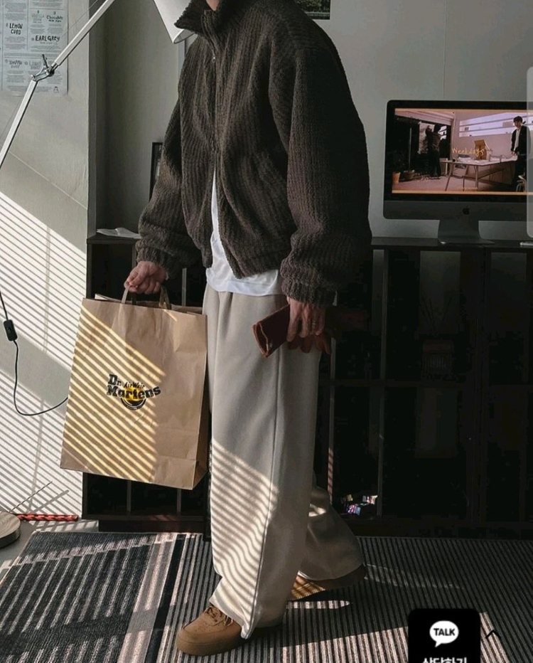 브라운 부클 후리스 패딩--2