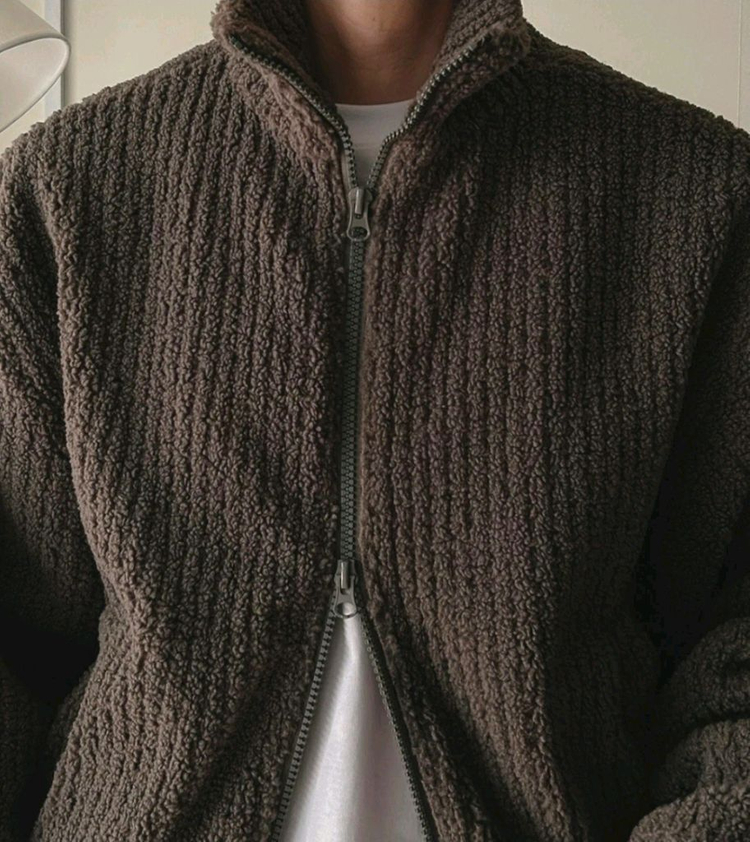 브라운 부클 후리스 패딩--3