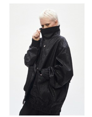 새상품) 트리밍버드 하이넥 크랙 레더 블루종 가죽 자켓 블랙--1