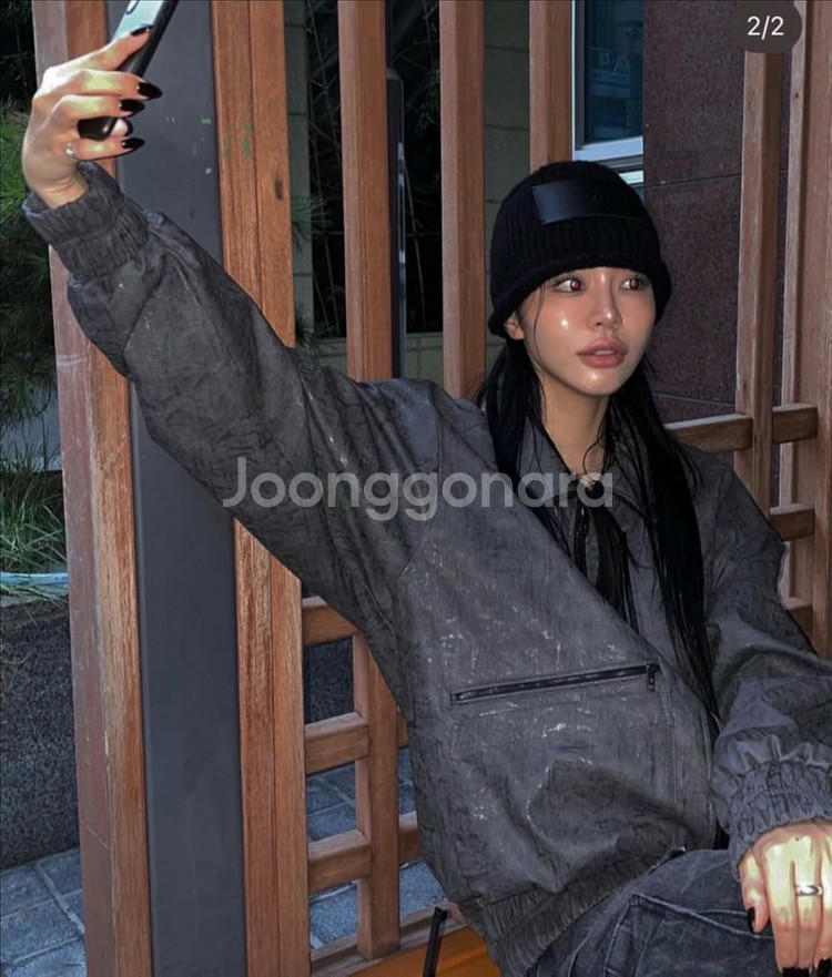 새상품) 트리밍버드 하이넥 크랙 레더 블루종 가죽 자켓 블랙--8