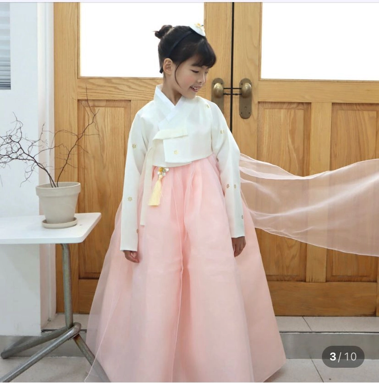 리모 핑크 꽃잎 드레스 한복 이미지