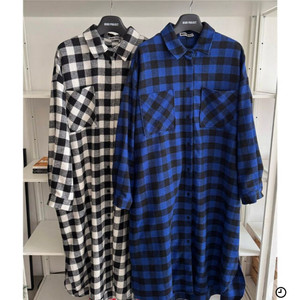 미코프로젝트 체크 오버핏 롱 셔츠 원피스