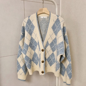 mango 아가일 니트가디건