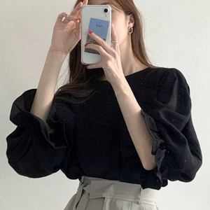 (무료배송) 퍼프 소매 여리 블라우스 블랙
