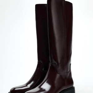 [ 자라(ZARA)] 딥 버건디 기모 롱부츠 (EU 37)