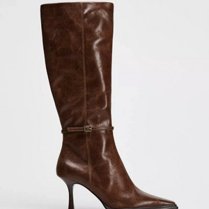 [ 새상품 ] 천연 소가죽 스틸레토 롱부츠