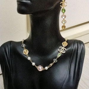 새상품 샤넬 업사이클링 로고 보석 진주 목걸이 귀걸이 세트