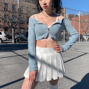 드라이로즈 아쿠비클럽 하늘색 크롭 퍼 지퍼 탑 스카이블루 이미지