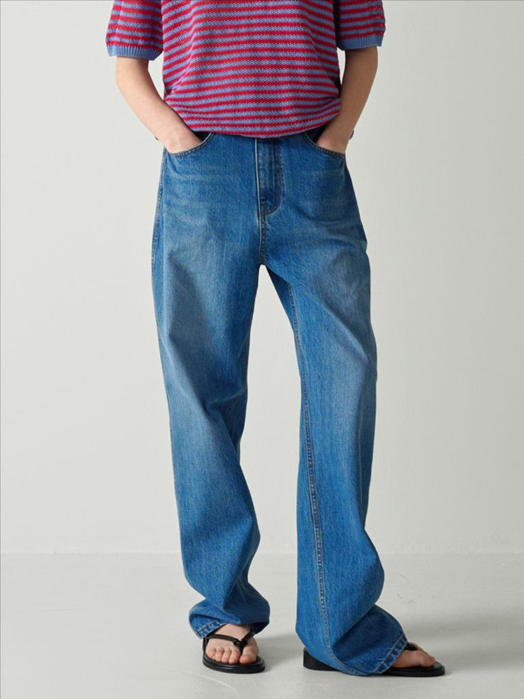 [XS] 파사드패턴 클래식 테이퍼드 데님 블루 인디고--1