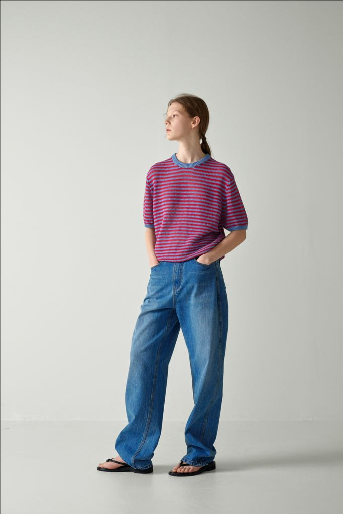 [XS] 파사드패턴 클래식 테이퍼드 데님 블루 인디고--3