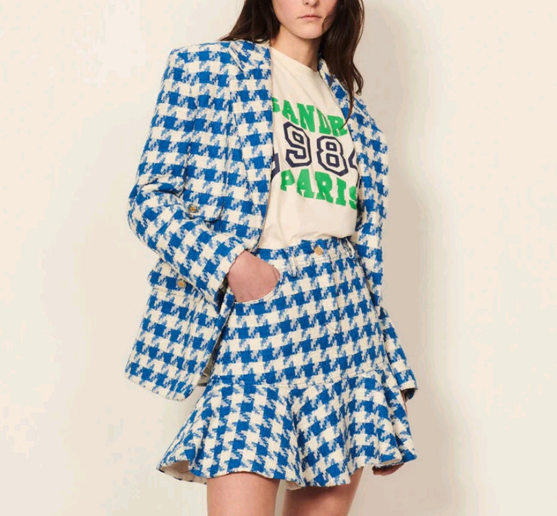 산드로 SANDRO 하운드투스 체크 트위드 스커트--1