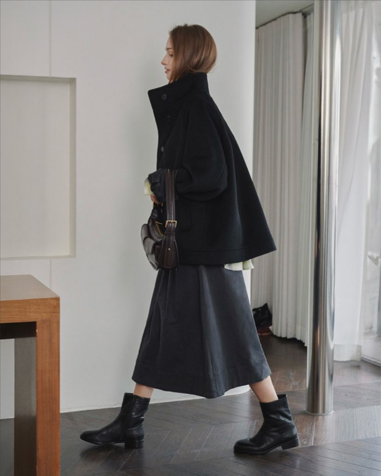 마롭 울100% 코쿤 하프코트 블랙 새상품--1