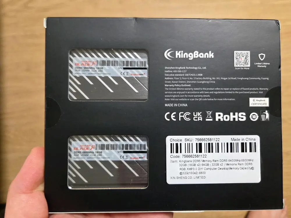 Kingbank DDR5 6800MHz 32GB (16GBx2) - 안심되는 중고거래