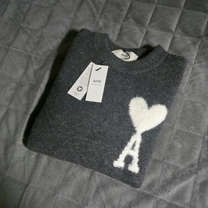 아미 알파카 크루넥 스웨터 인타르시아 니트 그레이 XL(국내 105)