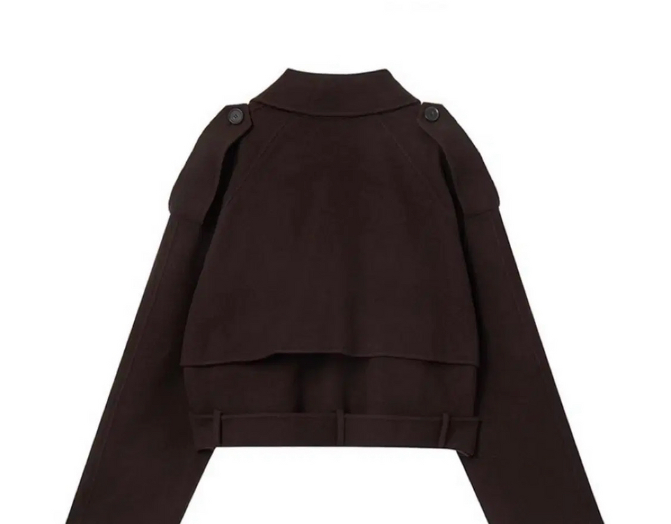 보카바카 숏 트렌치코트 다크브라운 벨티드 크롭 하프코트 이미지