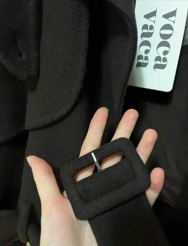 보카바카 숏 트렌치코트 다크브라운 벨티드 크롭 하프코트 이미지