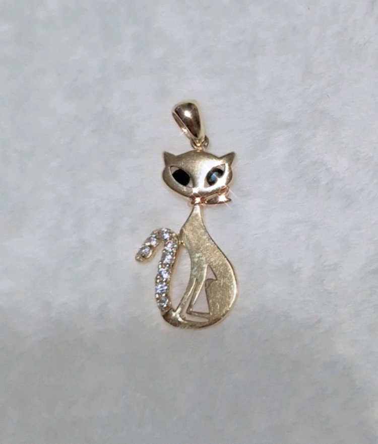 14k 옐로골드 도도한 고양이 펜던트 이미지